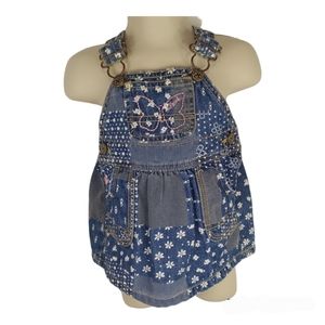 OshKosh B'Gosh Kids Patchwork Pleated Denim Jumper Dress Size 3M Denim + White
